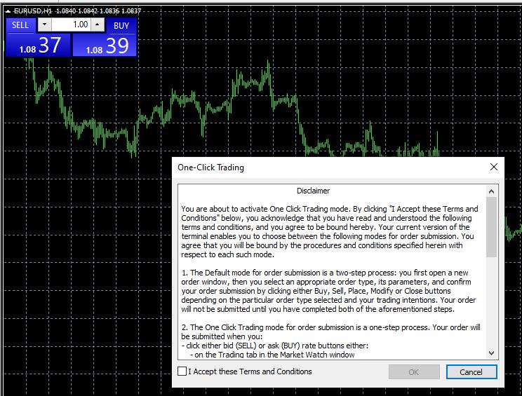 One click trade disclamer